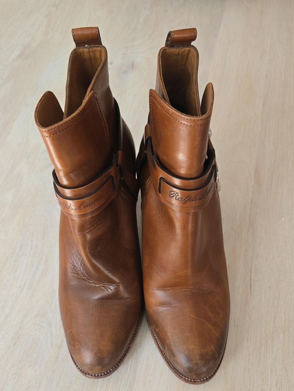 Ralph Lauren Purple Label Equestrian Harness Leather Ankle Booties-Cognac - Picture 7 of 13